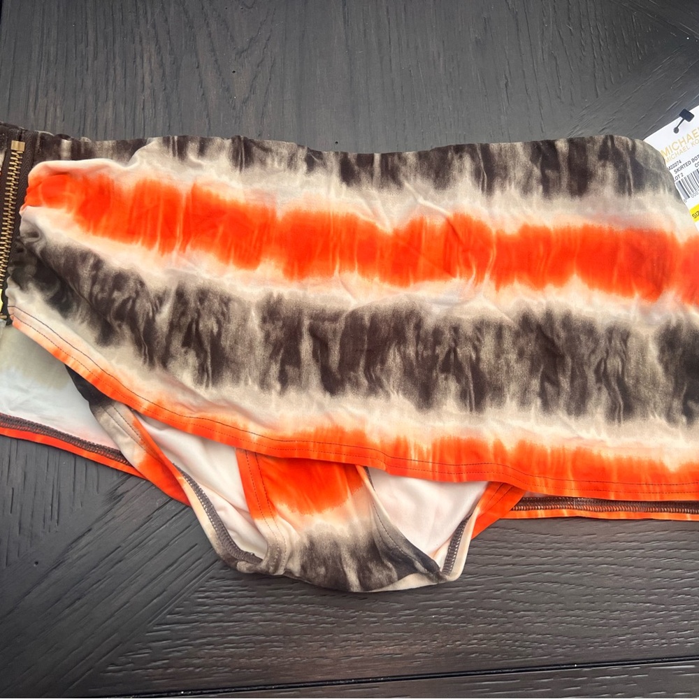 NWT MICHAEL KORS Skirted poppy Tie-Dye Bikini Bottoms with gold zipper size-med
